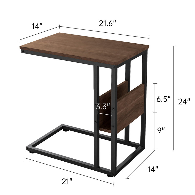 C-Shaped End Table, Natural Wood/Black, Individual