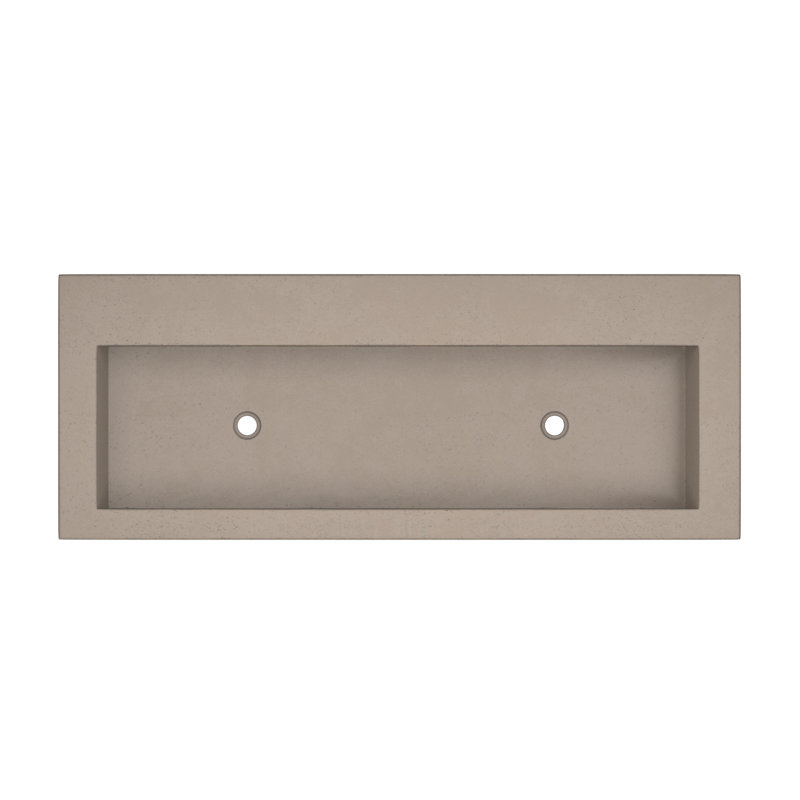 NativeStone Concrete Handmade Rectangular Drop-in Trough Bathroom Sink 48", No Faucet Hole, Earth