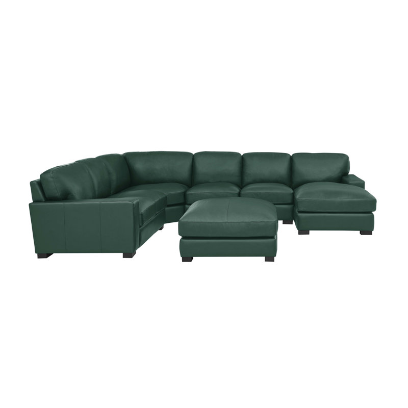 Antanisha Leather U-Shaped Sectional, Green Genuine Leather