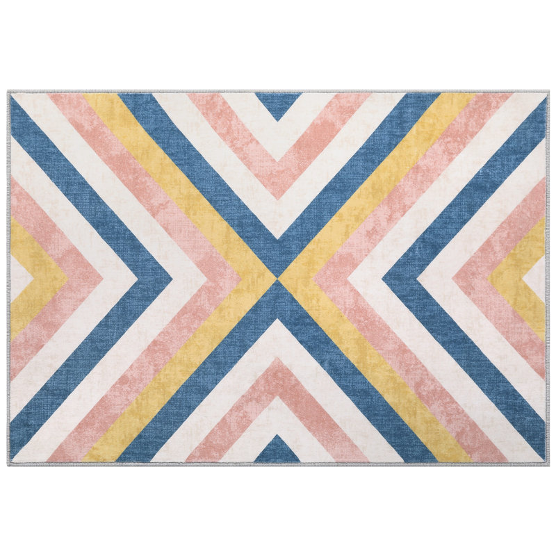 Sommer Chevron Machine Washable Rug with Rubber Backing for Living Room Geometric Non-Slip Dining Room Rug for Bedroom Floor Carpet for Office Nursery Playroom