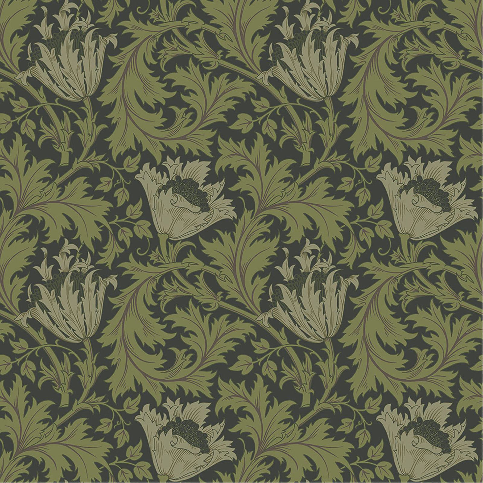 Anemone Floral Wallpaper, Dark Green