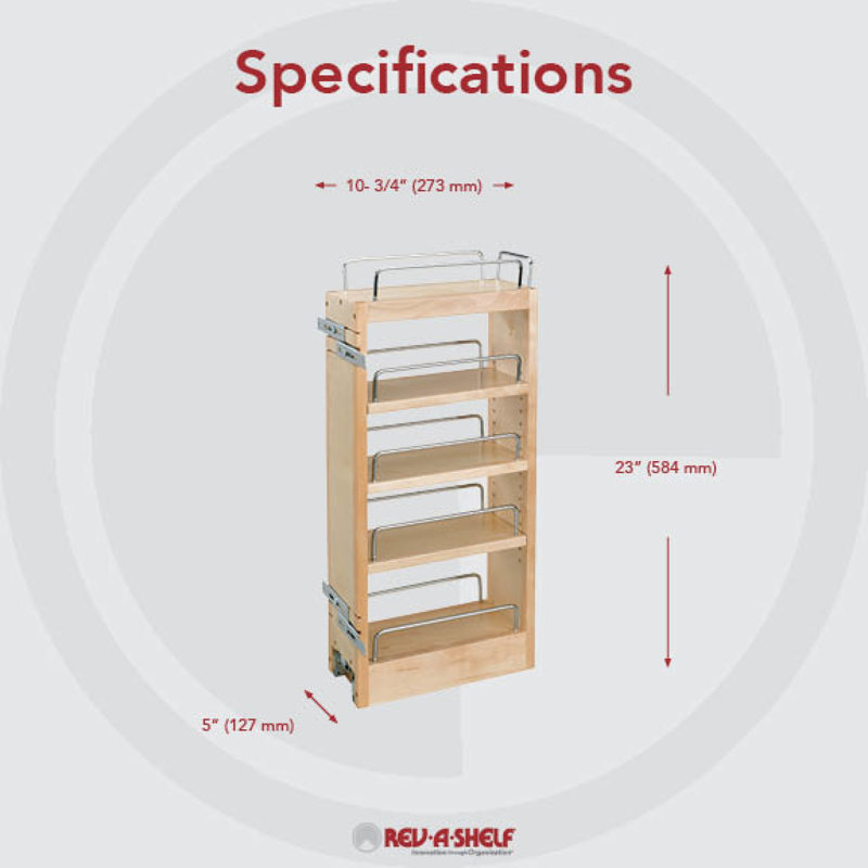 Rev-A-Shelf Pullout Wall Kitchen Cabinet Organizer Storage Rack, 23" H x 5" W x 10.75" D