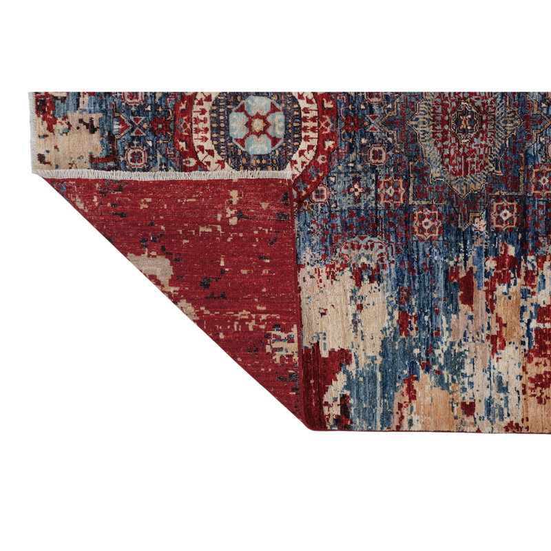 High-Quality Hand-Knotted Navy And Red Area Rug