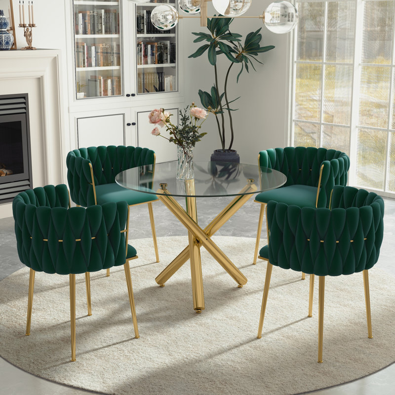 Ensemble de salle à manger Raykwan, H 29,5 po x L 39,37 po x l 39,37 po, Vert, Or