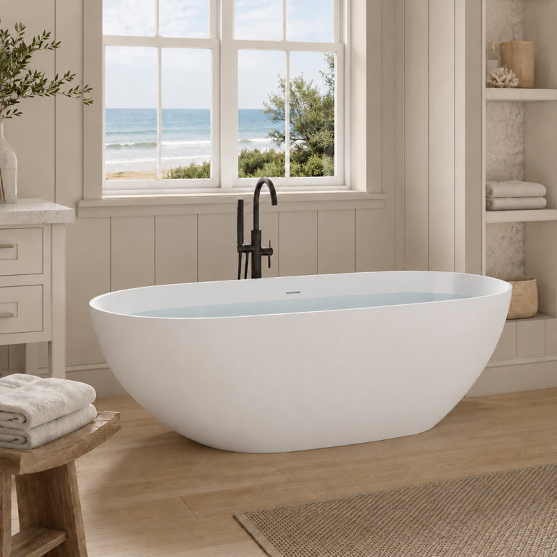 Fiume 66.875'' x 33.375'' Soaking Stone Bathtub