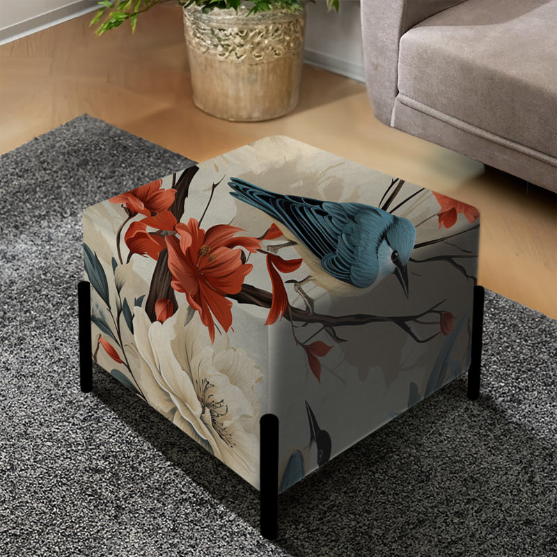 Repose-pieds floral beige et rouge