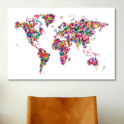 'Butterflies World Map' Graphic Art on Canvas