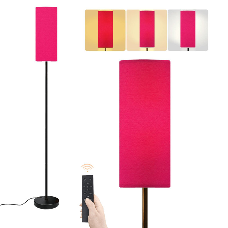 Lampe sur pied rose fuchsia en feutre, tissu uni vibrant et abstrait, intensité variable, style moderne, avec télécommande et interrupteur au pied, abat-jour haut, idéal pour salon, chambre ou bureau.