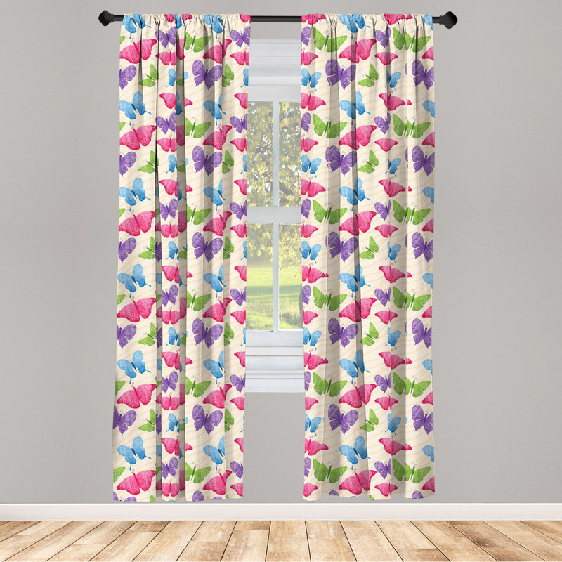 Butterflies Semi-Sheer Rod Pocket Curtain Panels, 28" x 63"