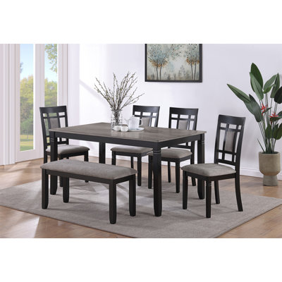 6-Pc Dinette Light Gray Finish Rectangular Table Upholstered Chairs Bench Dining Room Wooden Dining Set Furniture Transitional Contemporary Style ZXZX -  Darby Home Co, 0FD4C35FBCBB44DA9795A64BE67D60EB