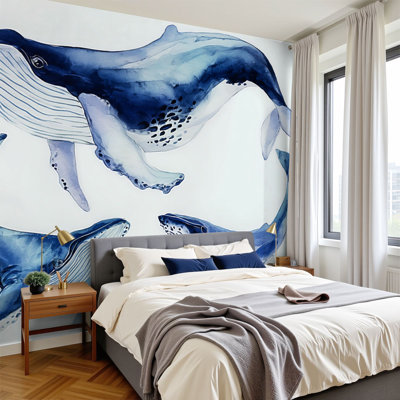 Papier peint adhésif auto-adhésif moderne l 96 "x H 69" Peel and Stick pour baleine blanche