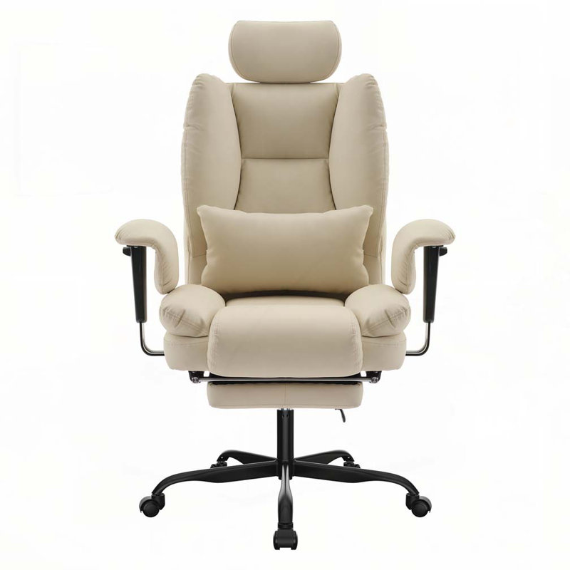 Chaise d'ordinateur en polyuréthane avec support lombaire et dossier haut, Beige