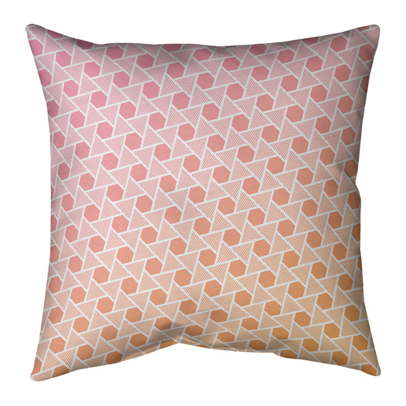 Coussin décoratif hexagonales et triangles, Bourre en polyester, 16 po x 1 po, Rose / Orange