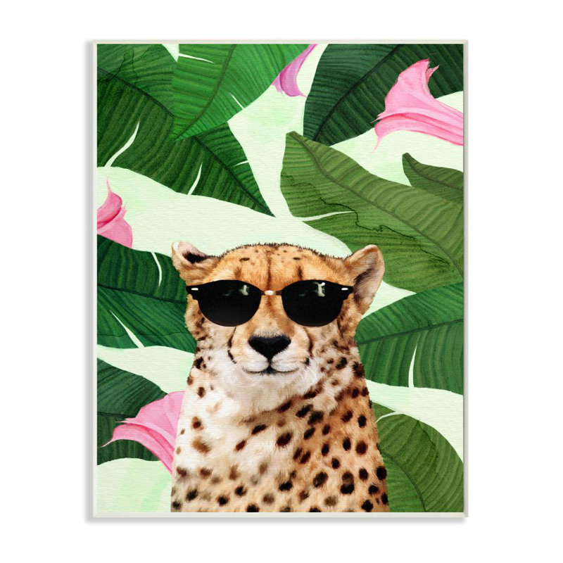 « mode guépard drôle painting tropical painting », impression sur toile, H 15 po x l 10 po x P 0,5 po, Plaque murale