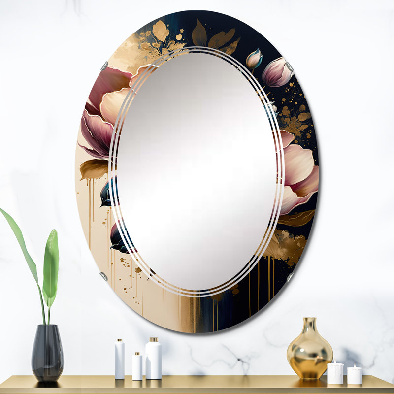 Oramae Pink And Dark Purple Tulips II - Floral Tulip Wall Mirror, 36" x 24"