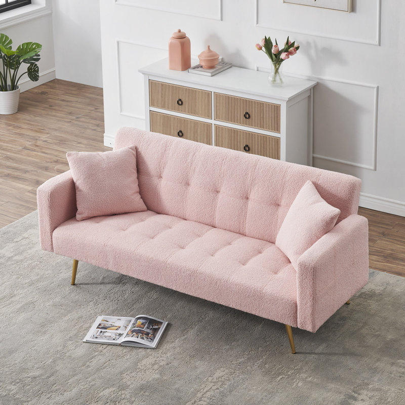 Canapé-lit 71,7 po en molleton avec deux coussins complémentaires, Rose