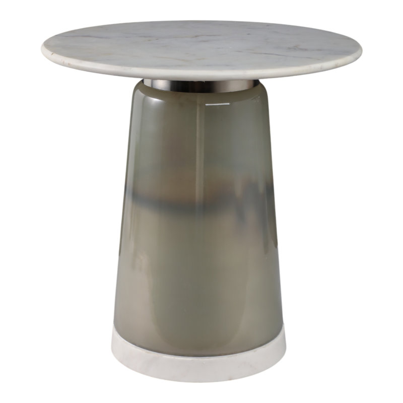 Glass and Marble Accent Table with Tapered Base, 18.5" H x 18" W x 18" D