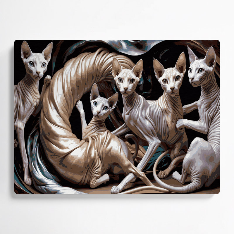Chats Sphynx gris, art mural en métal, H 240 po x l 360 po x P 0,05 po