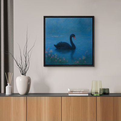 «Swan on Misty Lake», art mural sur toile, peinture romantique pour chambre à coucher ou salon