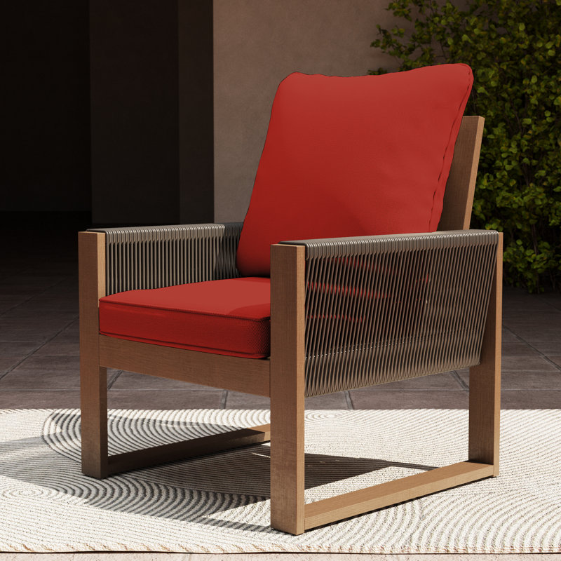 Outdoor Wooden Chair With Cushions, Red