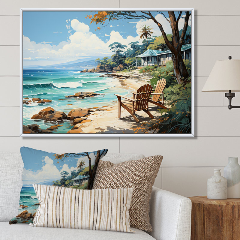 Impression sur toile Turquoise Seaside Trek I - Nautique et plage, Cadre naturel flottant, H 34 po x l 44 po x P 1,5 po