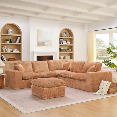 Canapé modulaire en forme de L de 107 pouces avec repose-pieds mobile, confort en forme de nuage, conception modulaire et coussins amovibles pour un aménagement de salon personnalisé.