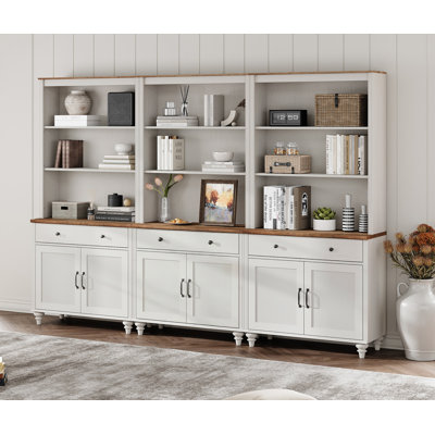 Scarlett Pantry Cabinets, Farmhouse Sideboard Credenza Cabinet With Bar Hutch For Dining Room, Modern Buffet Cabinet, Large Storage Cabinet With 6 Wooden Doors And Tall Shelve, White