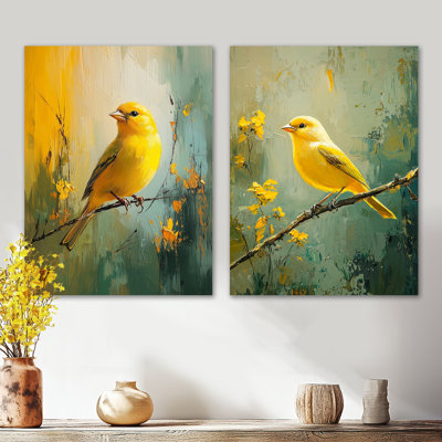 Golden Finch in the Meadow I – Yellow Nature 2 Piece Large Metal Wall Art Print