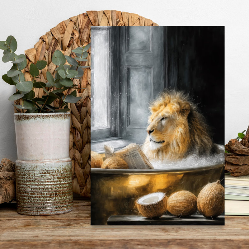 Lion In Bathtube 3 by Justyna Jaszke - Wrapped Canvas Print, 45.72 cm H x 30.48 cm W