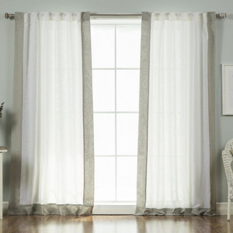 Lithonia Linen Blend Curtain, Bright White/Gray