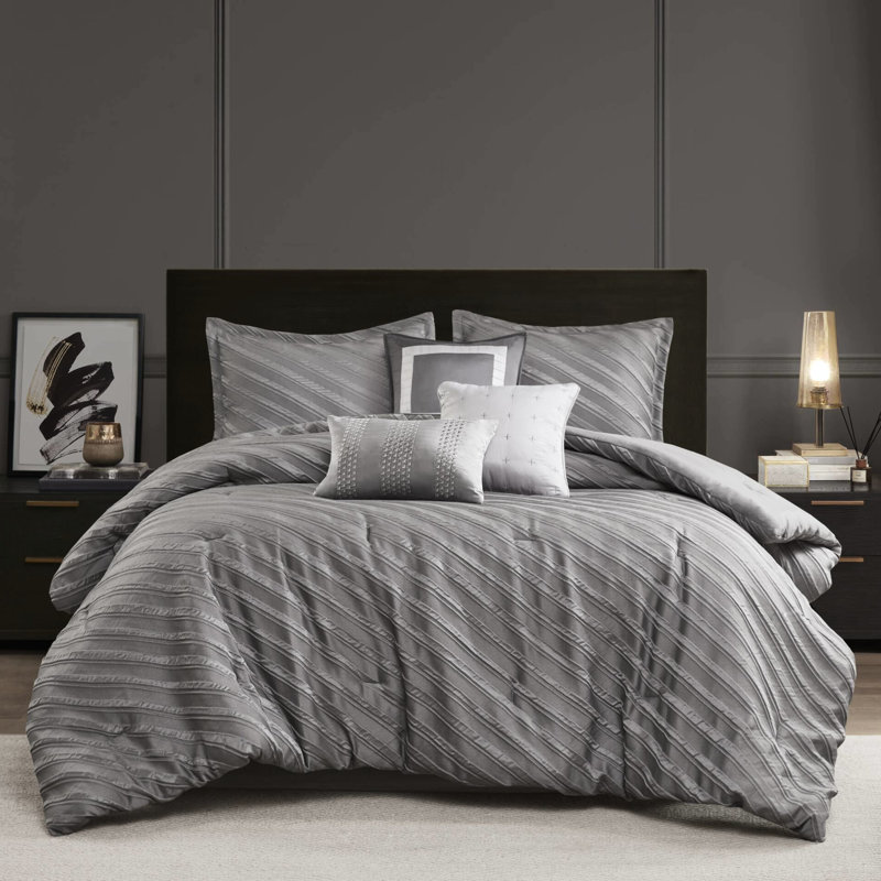 Édredon grand 7 pièces gris - motif diagonal, ensemble de literie, rembourrage toutes saisons