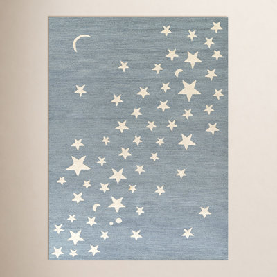 Lola Hand Tufted Wool Moon and Star Blue Area Rug 5' X 7'6"