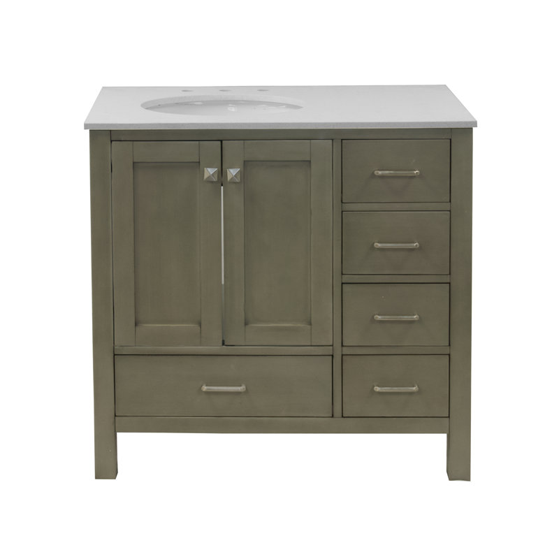 Ensemble de meuble-lavabo simple 36 po Claudett, Gris patiné, Quartz