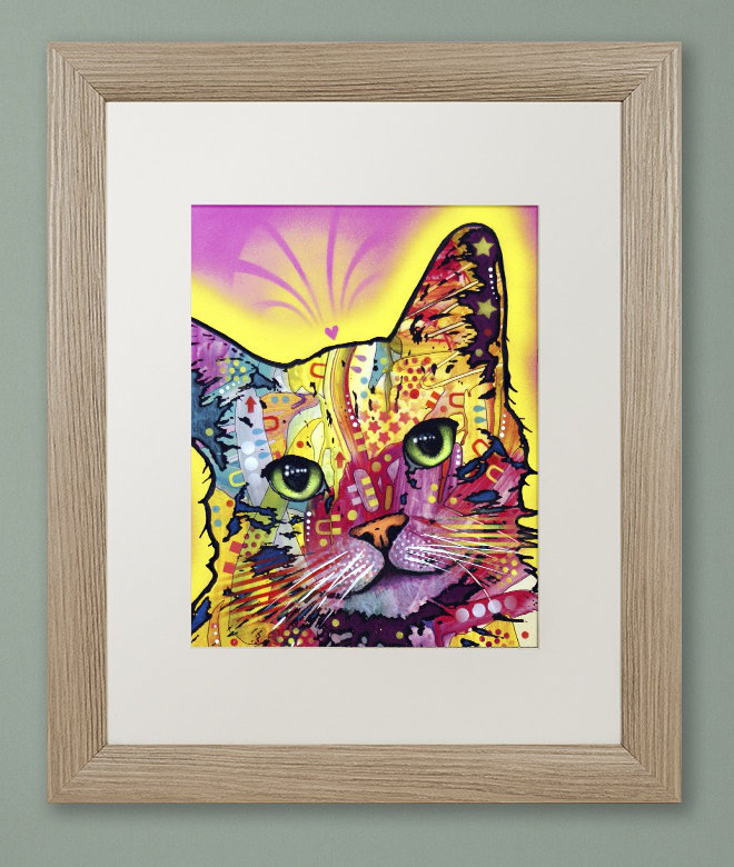 « inclinable cat », impression, H 14 po x l 11 po x P 0,5 po, Cadre argenté, Blanc