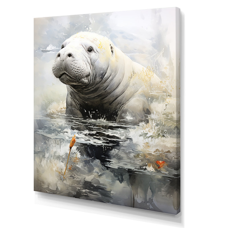 «Gray Humble Manatee I», reproduction sur toile, Toile tendue, H 32 po x l 16 po x P 1 po