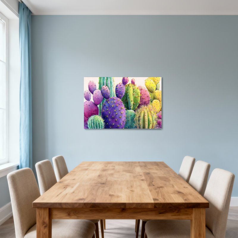 Plants & Flowers Colorful Cacti Pattern Print Artwork