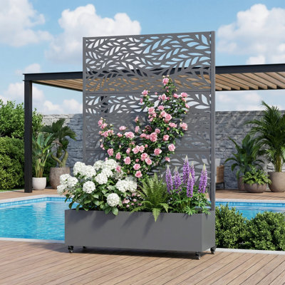 Metal Planter Box with Trellis with Wheels