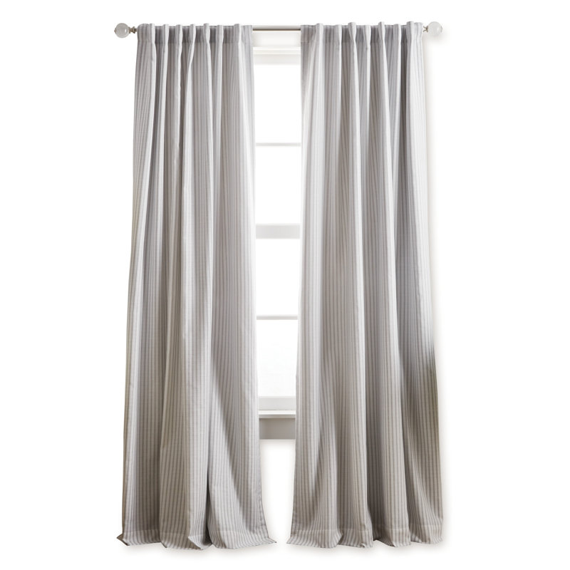 Gray Striped Cotton Blend Blackout Curtain Panels, 95" Length