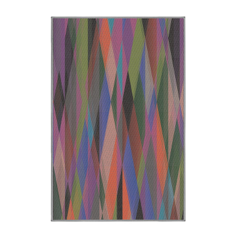 Tapis vert/brun/bleu à motif, Carré 3 pi