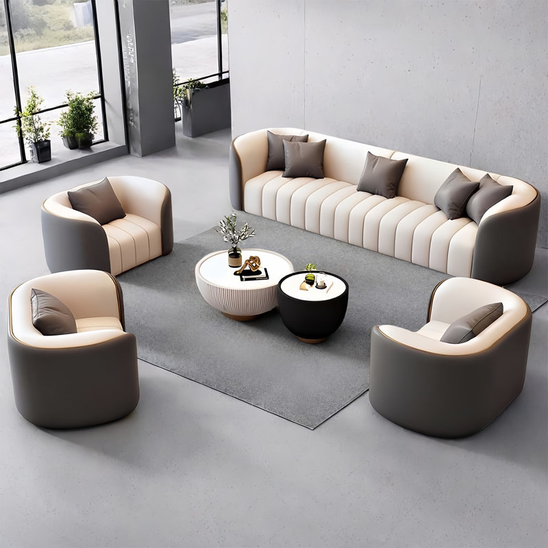 Grey Artificial Leather Modern Style Sofa Reception Set Waiting Room (5-Piece)