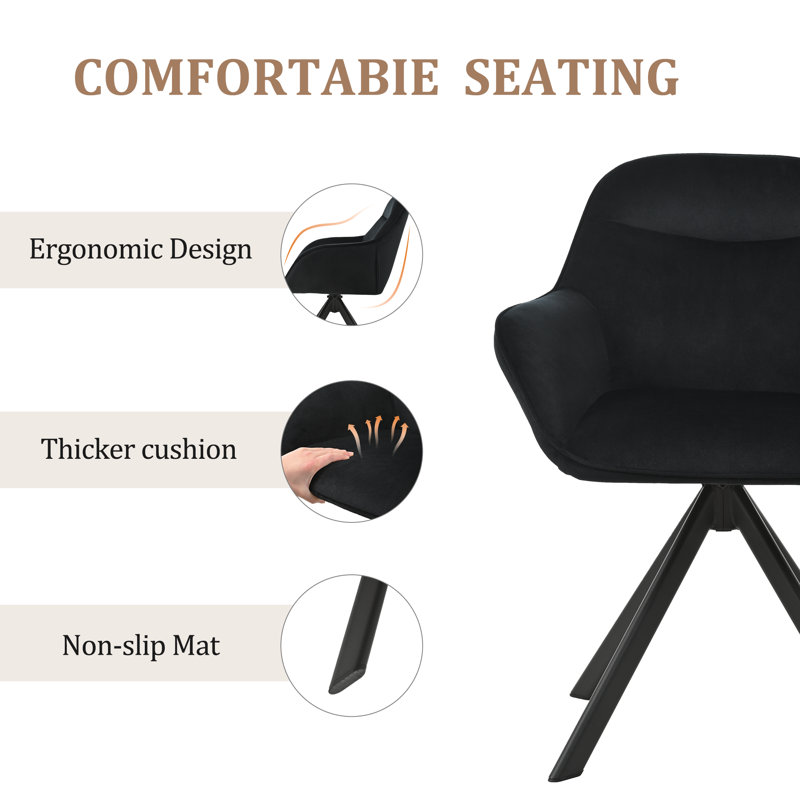 48.5cm H Swivel Upholstered Dining Chairs- Ergonomic Back, Black Velvet