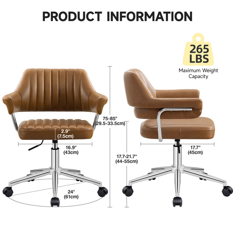 Fauteuil de bureau Chandler, Cuir brun clair