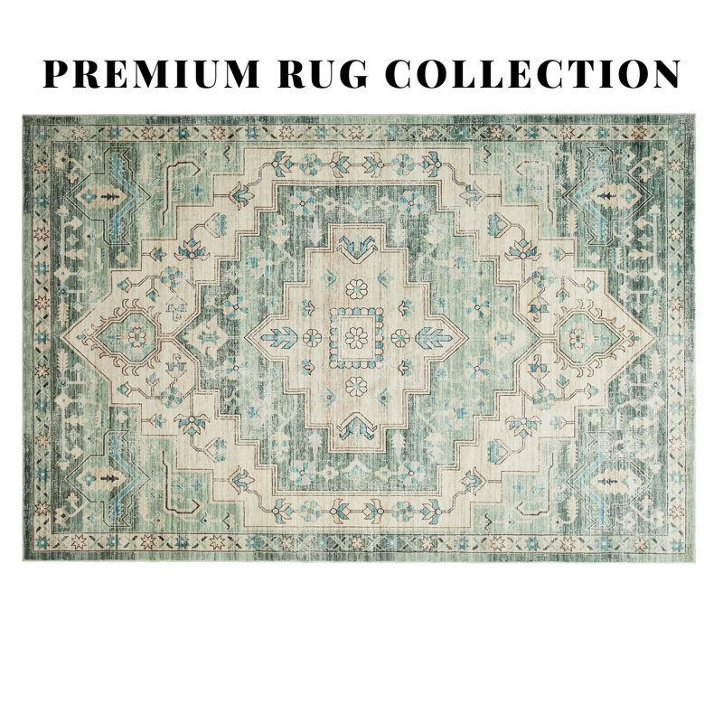 Aspire Homeware Sage Green Tribal Area Rug, Rectangle 120 x 170 cm
