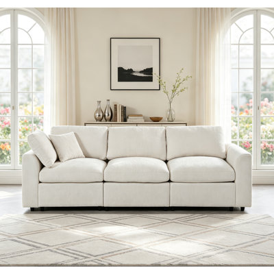 101" Modern Chenille Modular Sectional Sofa With 2 Accent Pillows,Upholstered 3 Seater Deep Seat Comfy Sofa Couch with Solid Wood Frame for Living Room, Apartment, Bedroom