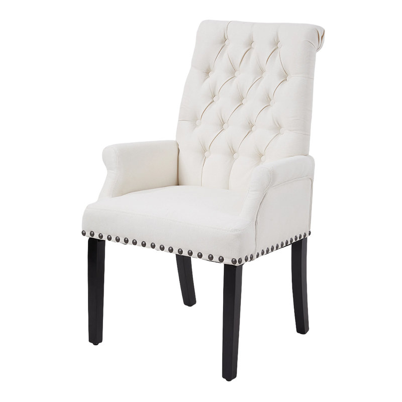 Duponta 49.5cm H Tufted Linen Upholstered Wing Back Armchair Dining Chair, Beige