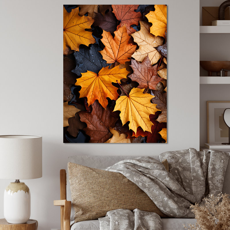 " Yellow And Orange Autumn Mapple Leaves 1 ", 40" H x 30" W x 1.5" D, Wrapped Canvas