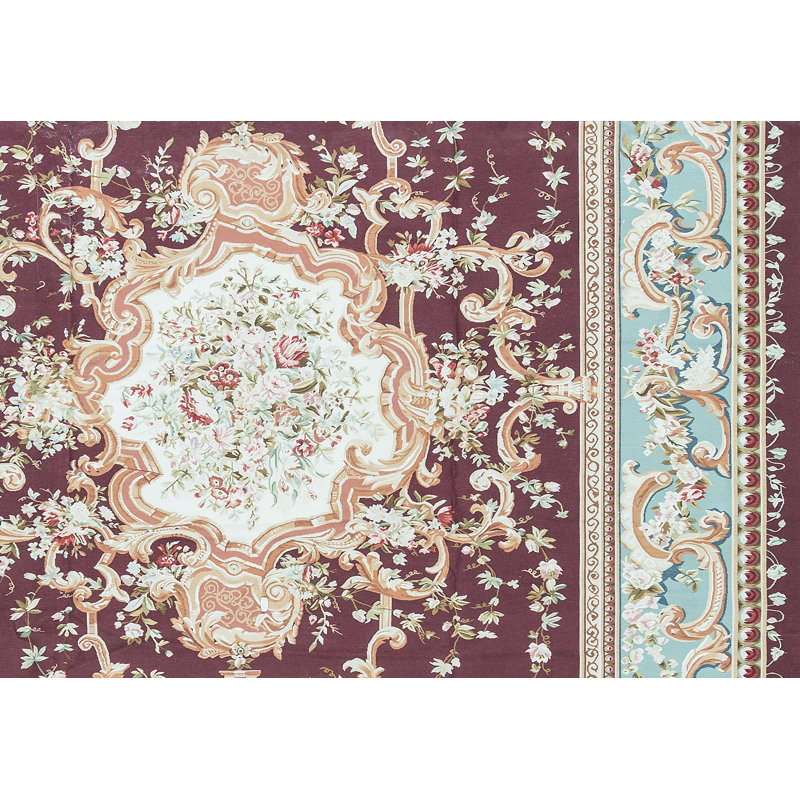 Hand-Knotted High-Quality Wine and Blue Area Rug