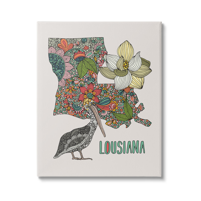«Blooming Louisiana Magnolia State Pelican Intricate Patterns» par Valentina Harper - impression, Toile tendue