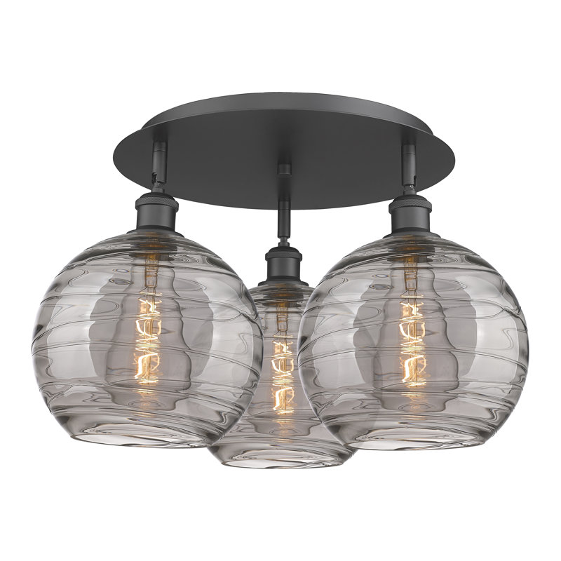 Essex Glass Flush Mount, Matte Black, 12.63" H x 21.75" W x 21.75" D