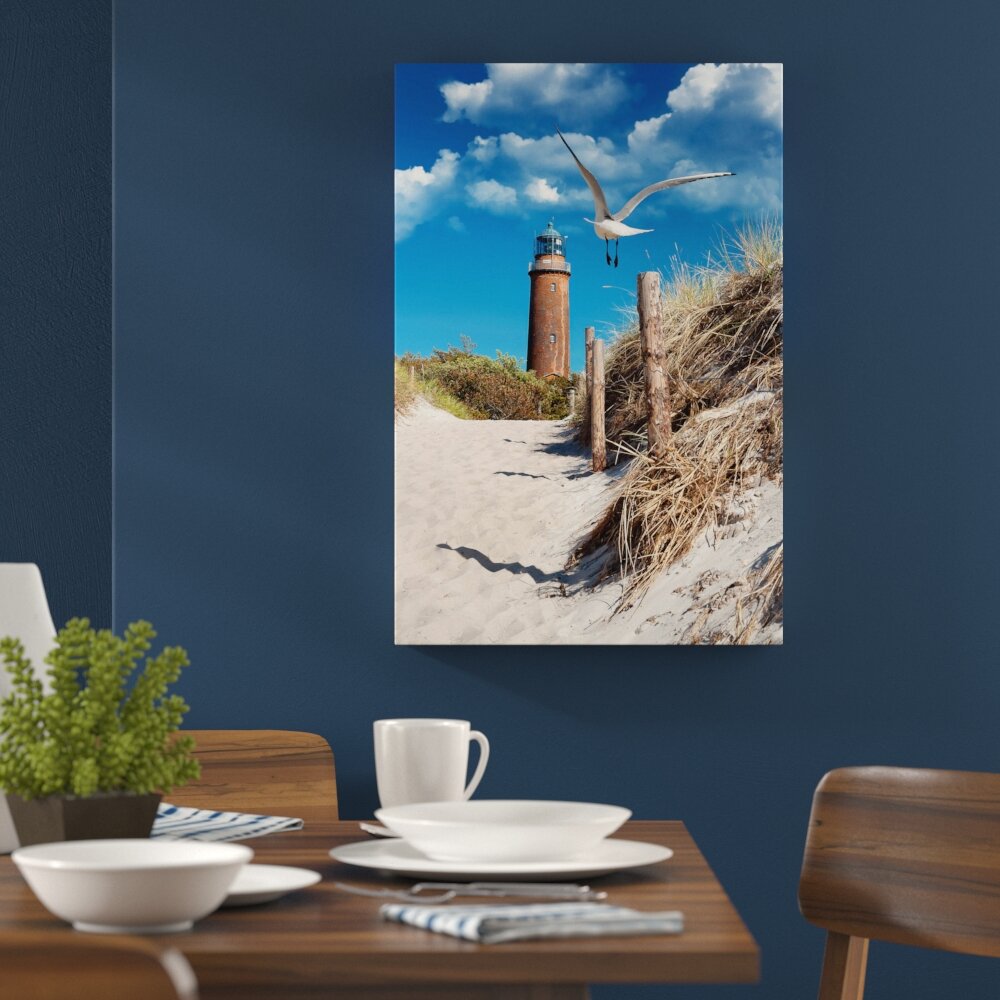 Leinwandbild ,,Schöner Leuchtturm am Strand", Fotodruck